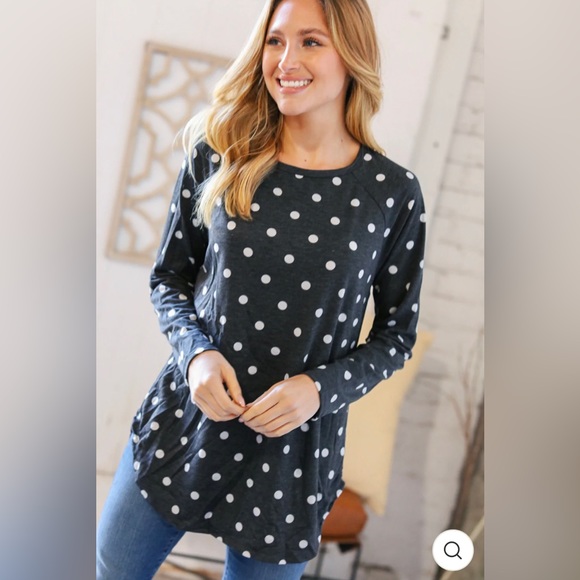 Black French Terry Polkadot Top - Picture 2 of 8